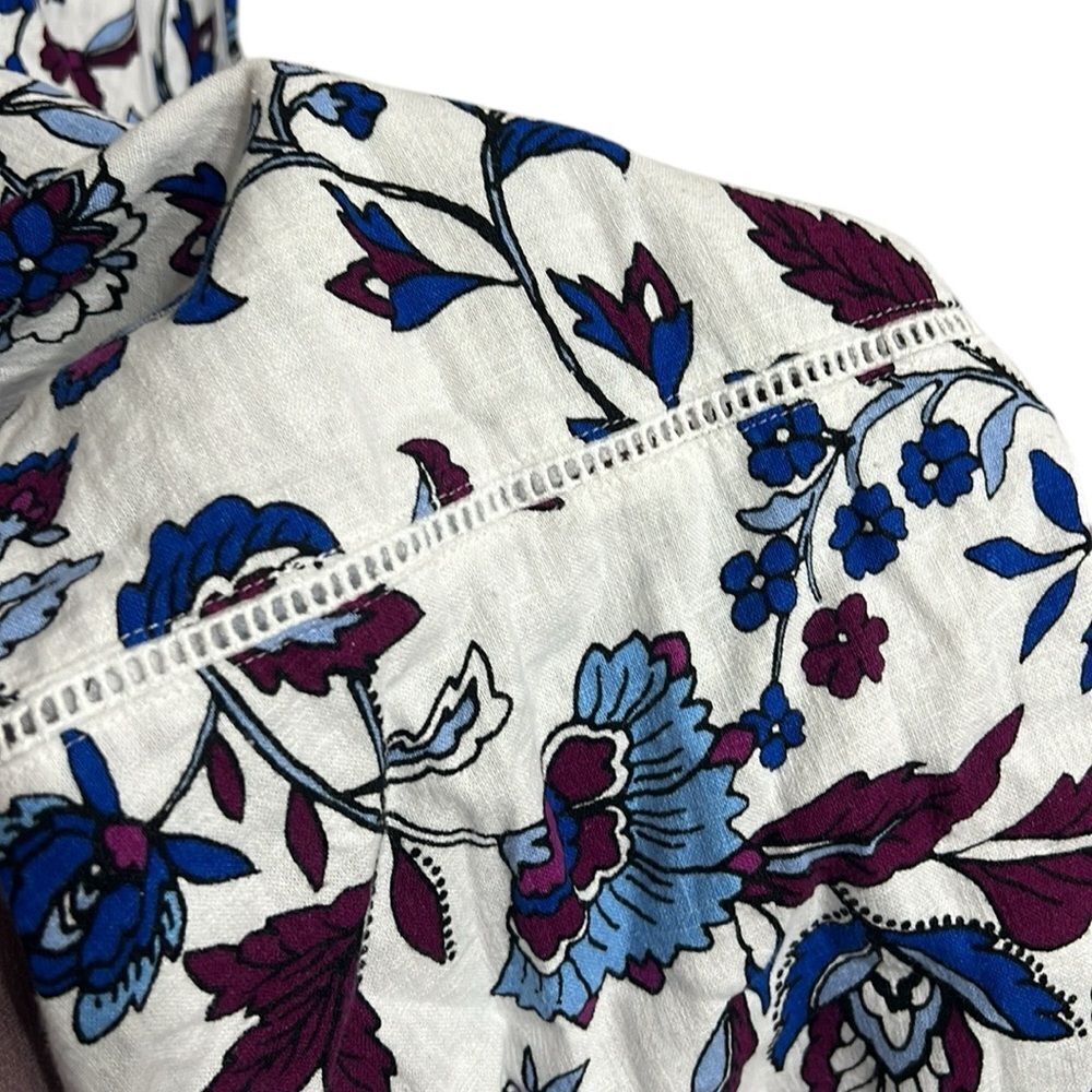 Floral Linen Dress Womens Size 18 White A-line Knee Length V-Neck Summer NEW - Picture 9 of 14